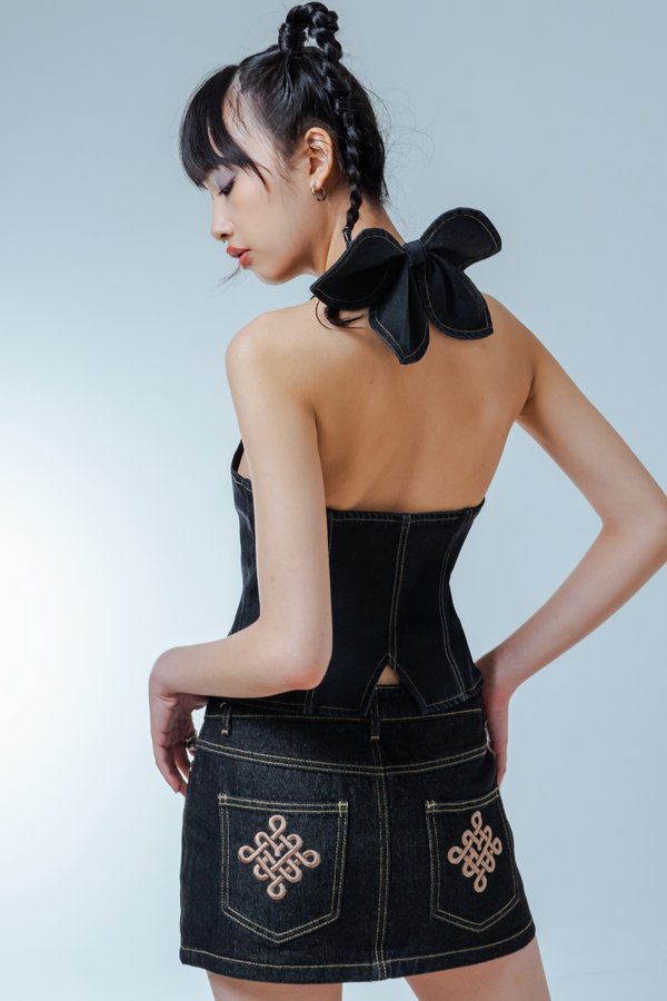 Dippin' Denim Vest Top in Grey Wash with Brown Threads