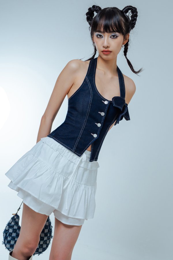 Dippin' Denim Vest Top in Indigo with Pink Threads