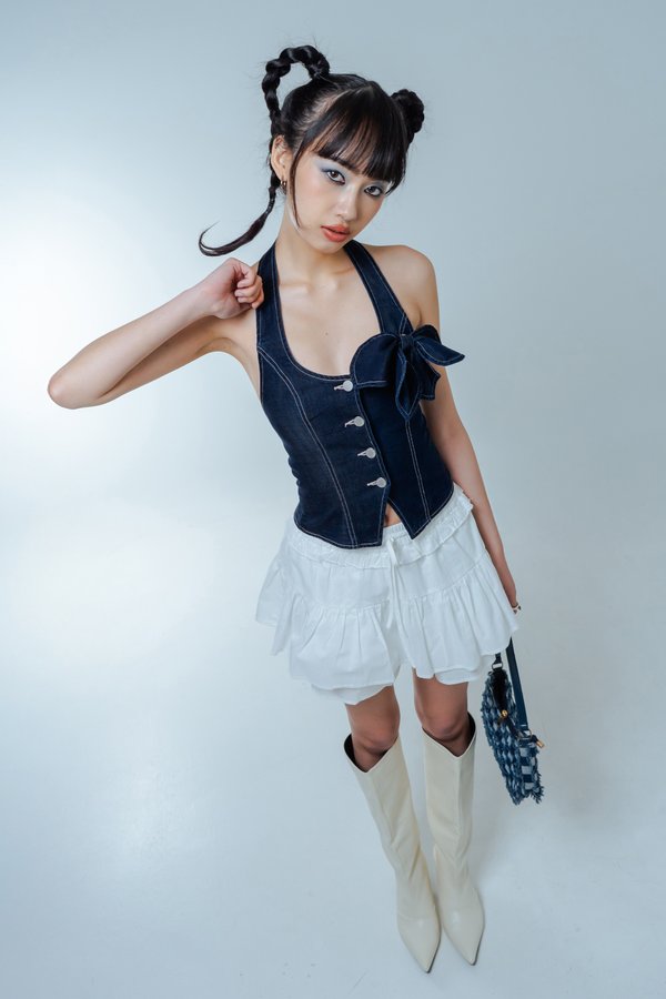 Dippin' Denim Vest Top in Indigo with Pink Threads