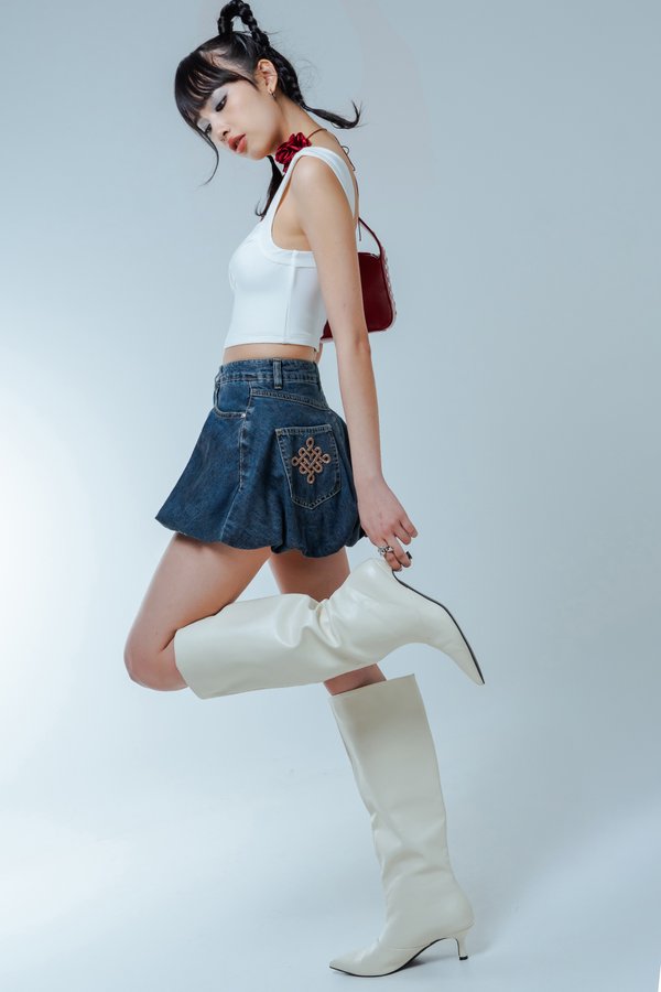 Blessin' Bubble Denim Mini Skirt in Vintage Wash