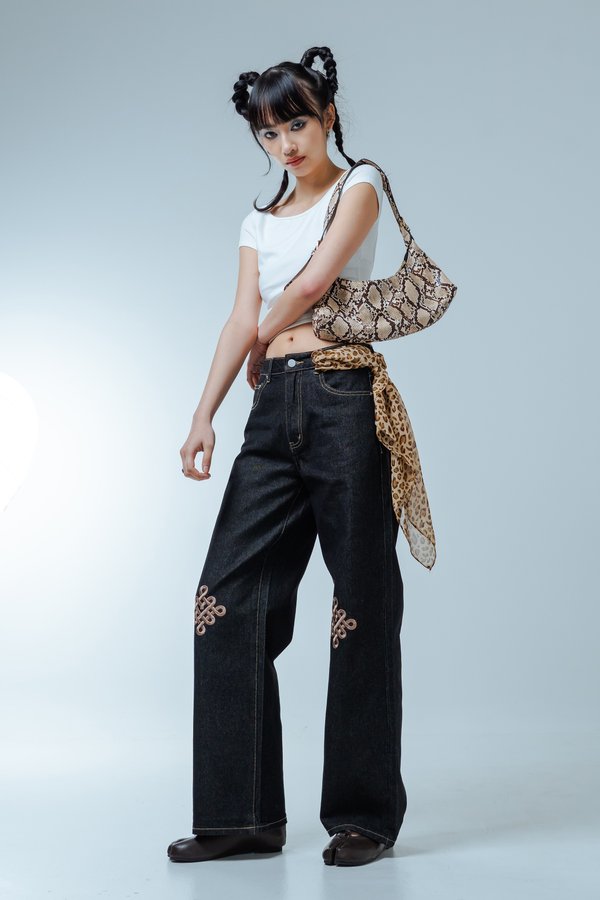 Lucky Knot Jeans in Grey Wash with Brown Threads