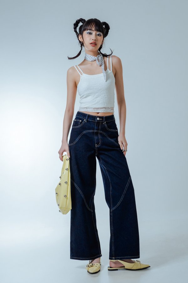 Endless Fortune Stitched Jeans in Indigo with Brown Threads