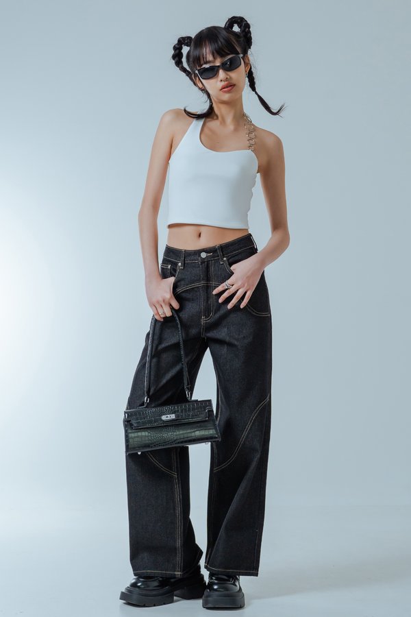 Endless Fortune Stitched Jeans in Grey Wash with Brown Threads