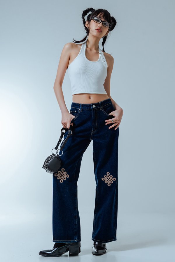 Lucky Knot Jeans in Indigo with Brown Threads