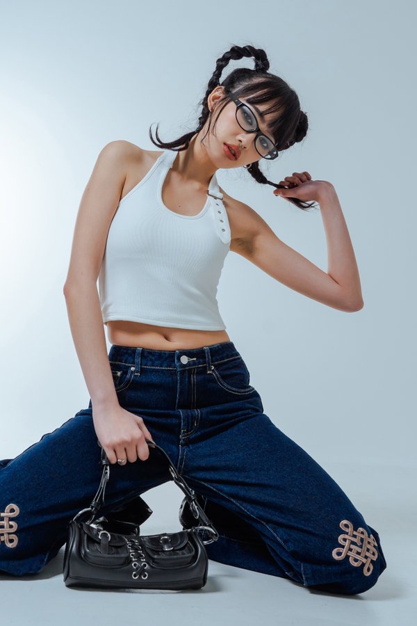 Lucky Knot Jeans in Indigo with Brown Threads