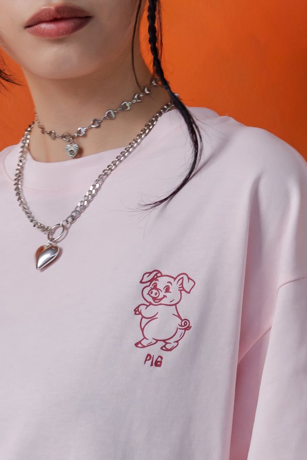 Cheeky Pig Tee in Strawberry Pink