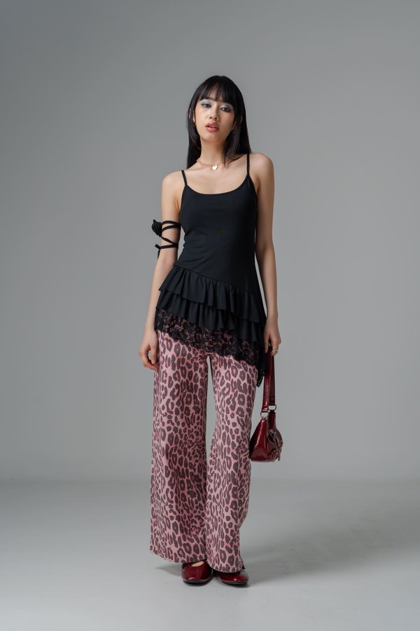 Tremor Mesh Laced Dress Top in Black