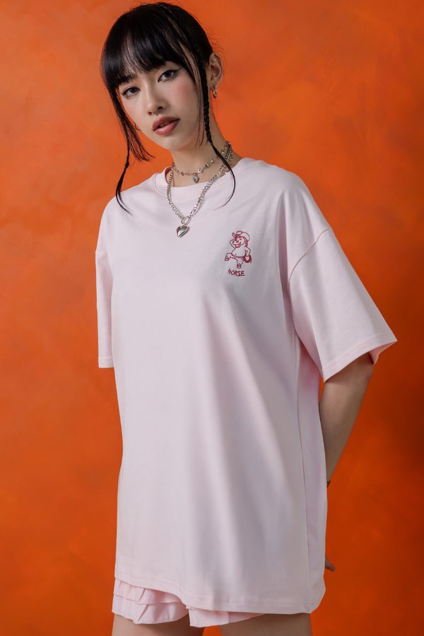 Happy Horse Tee in Strawberry Pink
