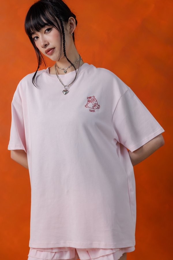 Sleepy Tiger Tee in Strawberry Pink