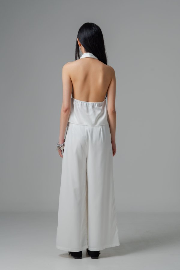 Centerpiece Satin Halter Top in White