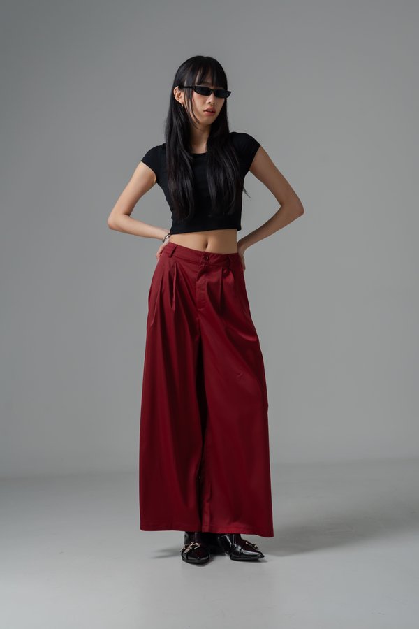 Focal Satin Flare Pants in Wine