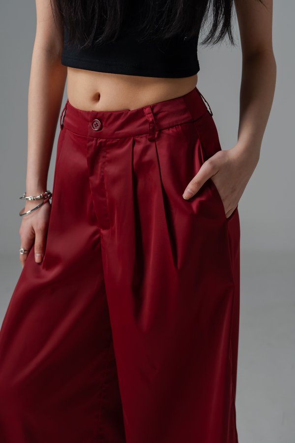 Focal Satin Flare Pants in Wine