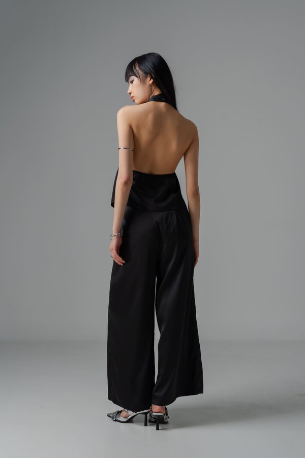 Centerpiece Satin Halter Top in Black