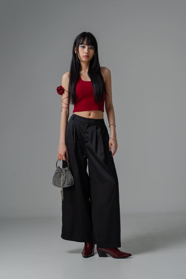Focal Satin Flare Pants in Black