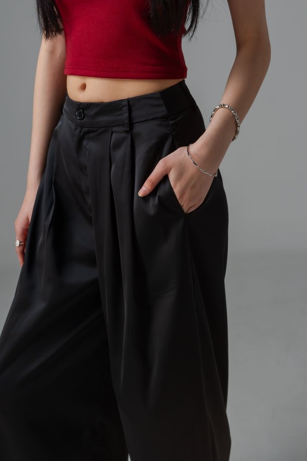 Focal Satin Flare Pants in Black