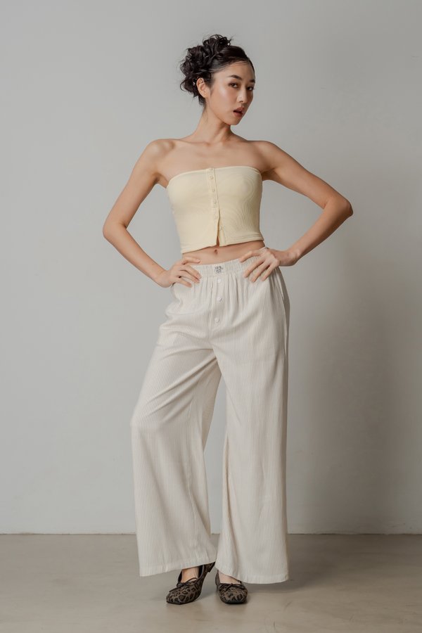 R&amp;R Relaxed Lounge Button Pants in Khaki Beige Stripes