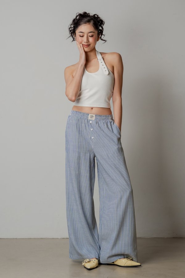 R&amp;R Relaxed Lounge Button Pants in Navy Stripes