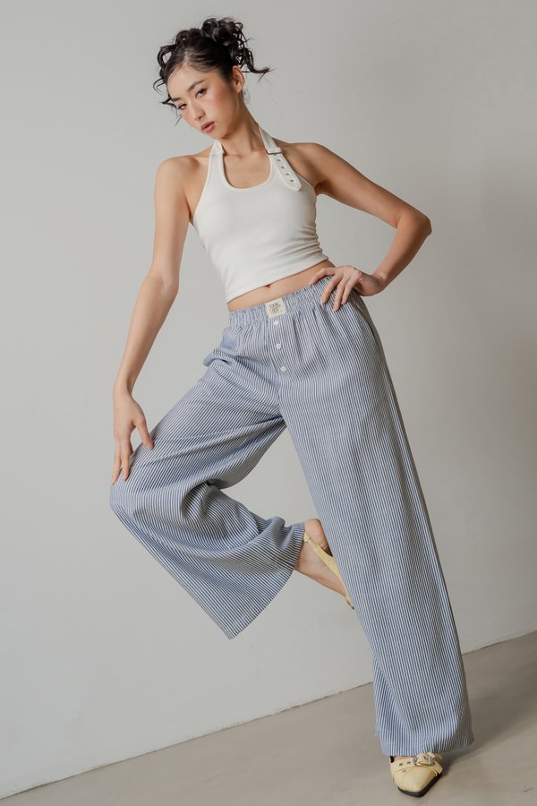 R&amp;R Relaxed Lounge Button Pants in Navy Stripes