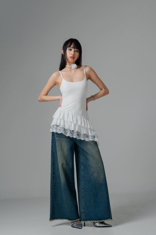 Tremor Mesh Laced Dress Top in White