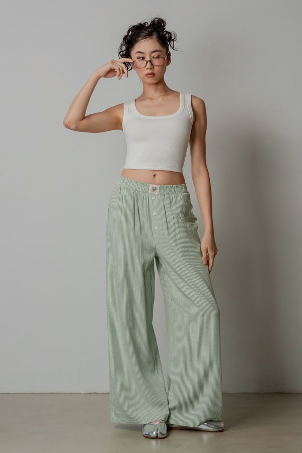 R&amp;R Relaxed Lounge Button Pants in Apple Green Stripes