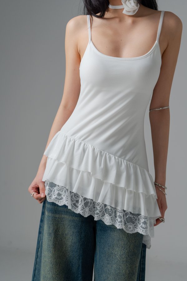Tremor Mesh Laced Dress Top in White