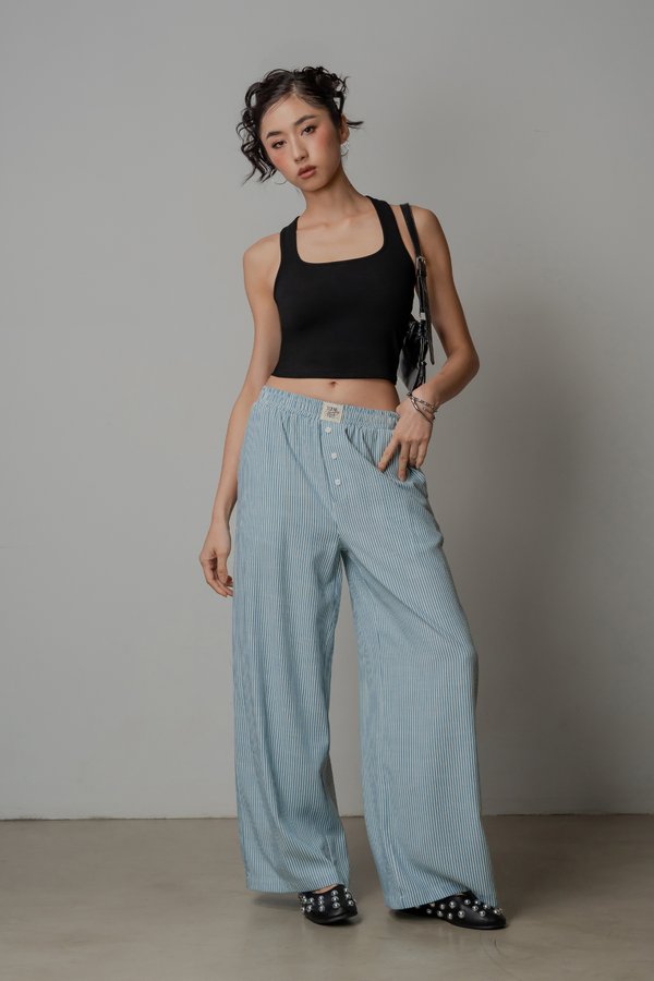 R&amp;R Relaxed Lounge Button Pants in Teal Stripes