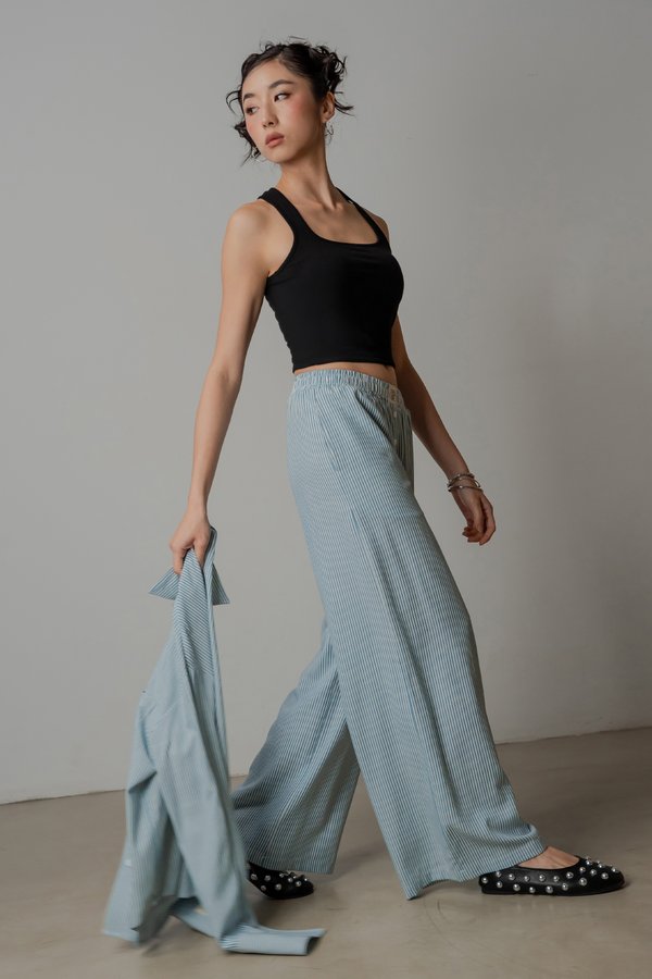R&amp;R Relaxed Lounge Button Pants in Teal Stripes