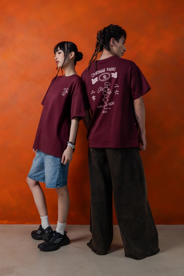 Charming Rabbit Tee in Dark Carmine