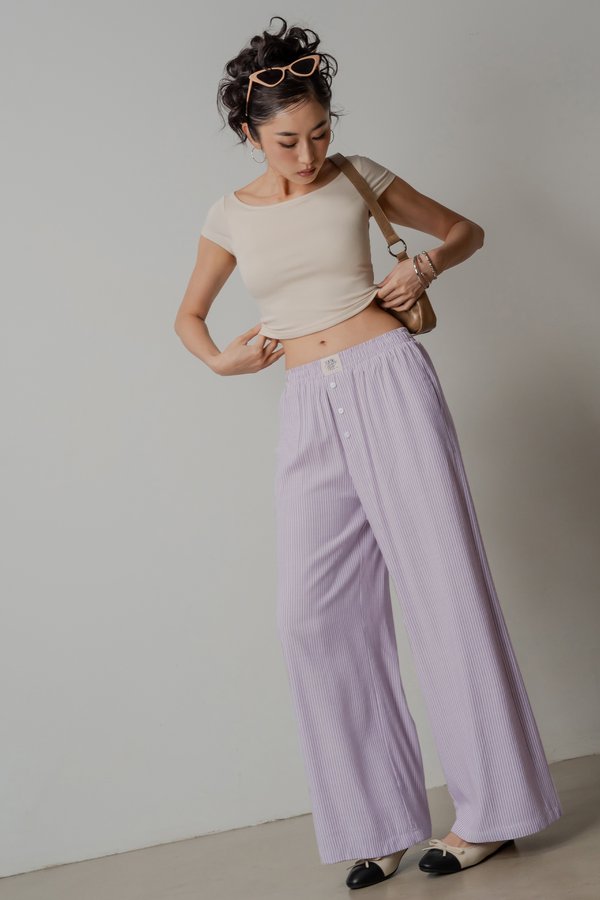 R&amp;R Relaxed Lounge Button Pants in Lavender Stripes
