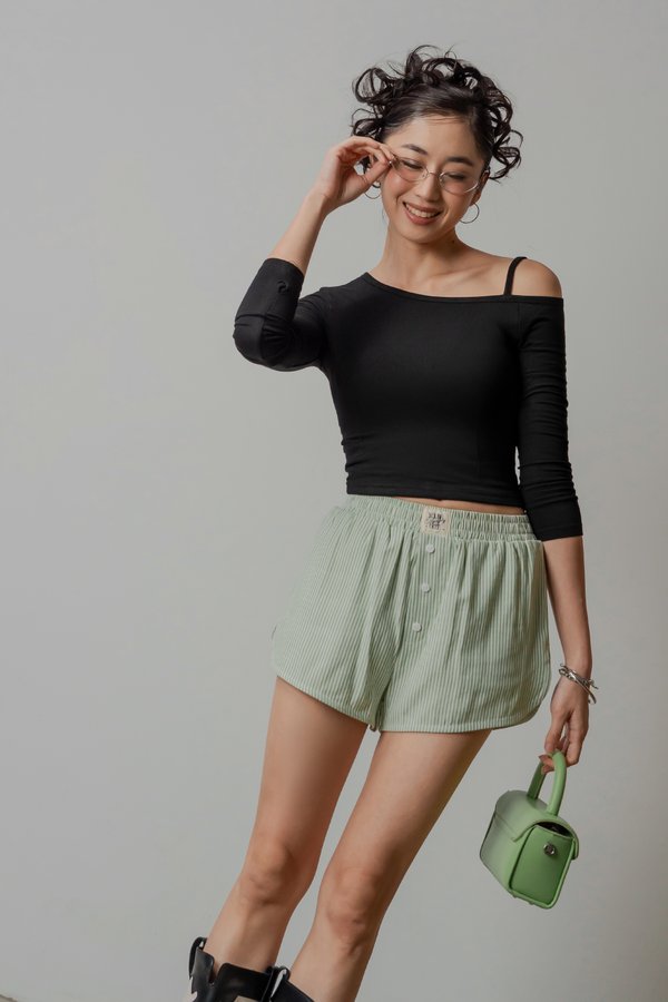 Boxer Relax Lounge Button Shorts in Apple Green Stripes