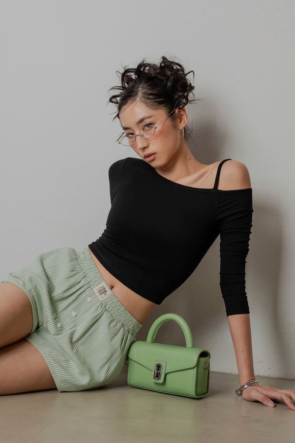 Boxer Relax Lounge Button Shorts in Apple Green Stripes