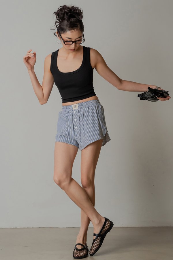 Boxer Relax Lounge Button Shorts in Navy Stripes