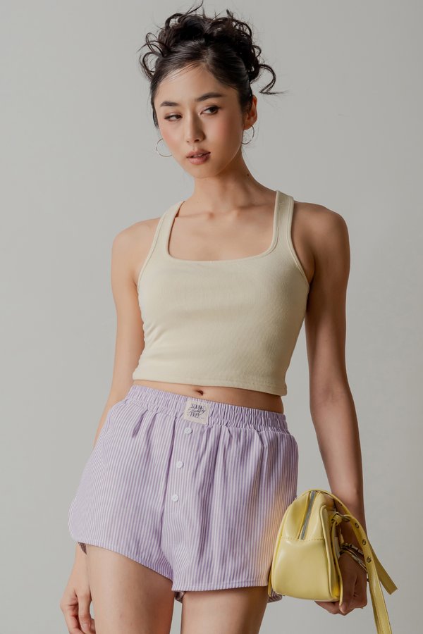 Boxer Relax Lounge Button Shorts in Lavender Stripes
