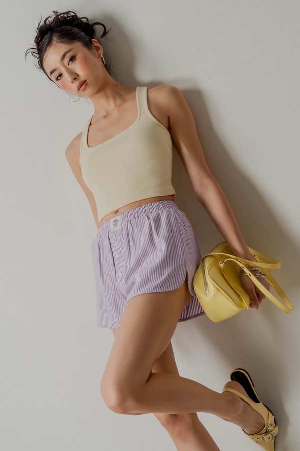 Boxer Relax Lounge Button Shorts in Lavender Stripes