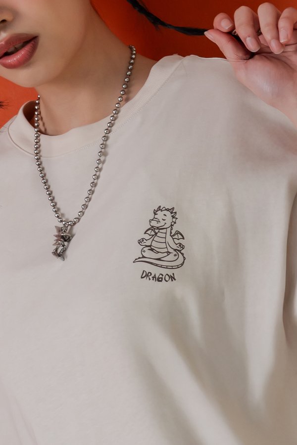Zen Dragon Tee in Stone Beige