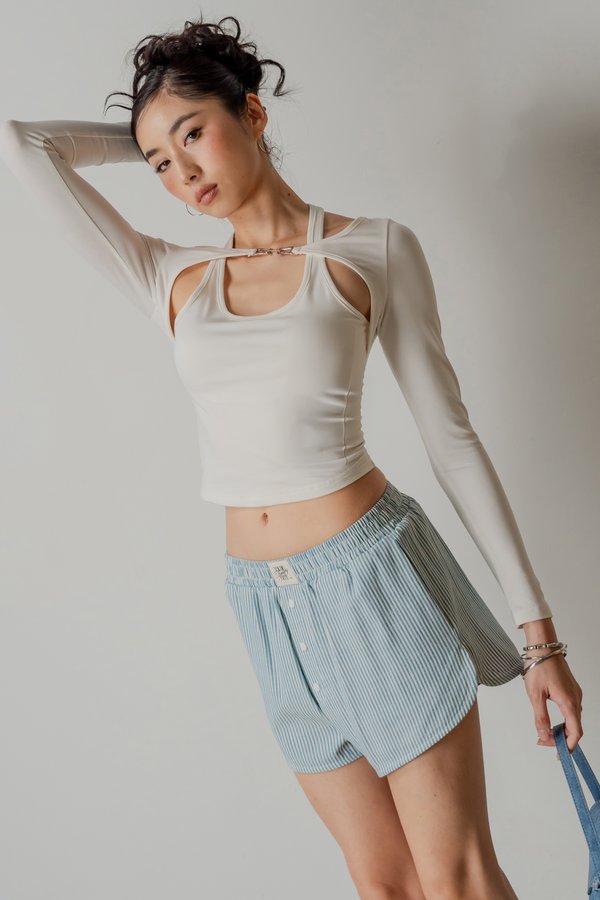 Boxer Relax Lounge Button Shorts in Teal Stripes