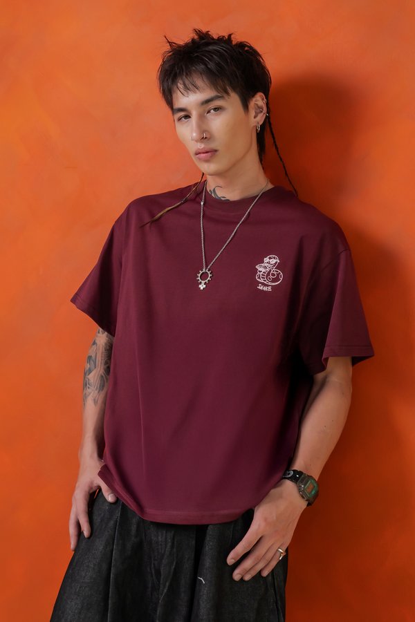 Sassy Snake Tee in Dark Carmine