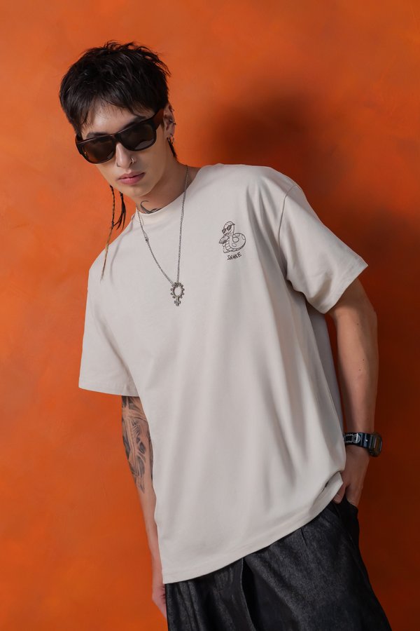 Sassy Snake Tee in Stone Beige