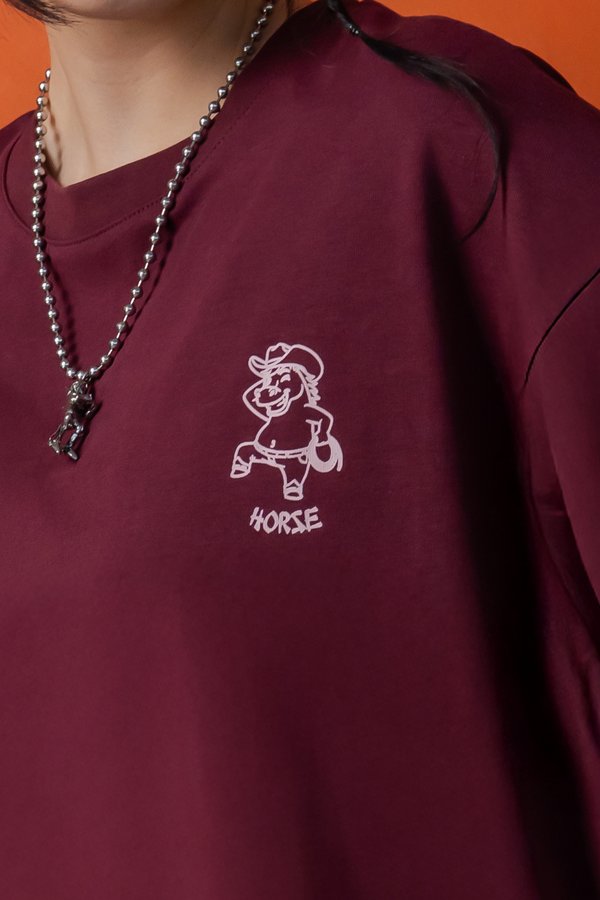 Happy Horse Tee in Dark Carmine