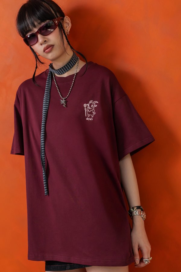 The Wise Goat Tee in Dark Carmine