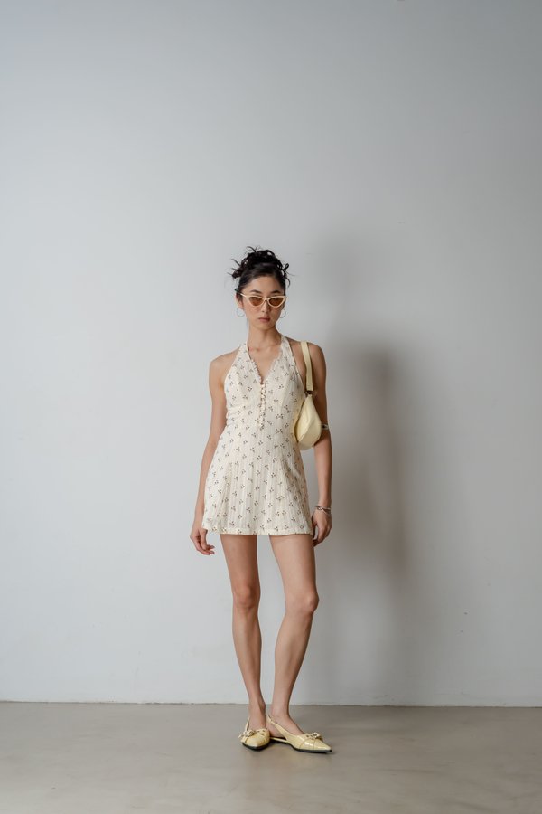 Blush Button Halter Dress In Red Floral