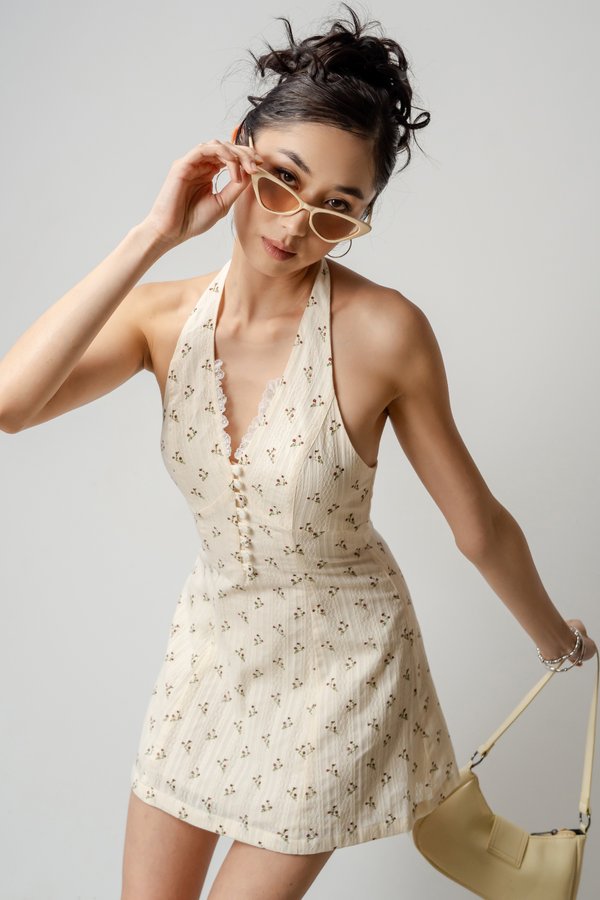 Blush Button Halter Dress In Red Floral