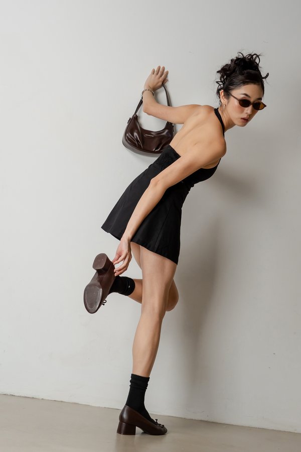 Blush Button Halter Dress In Black