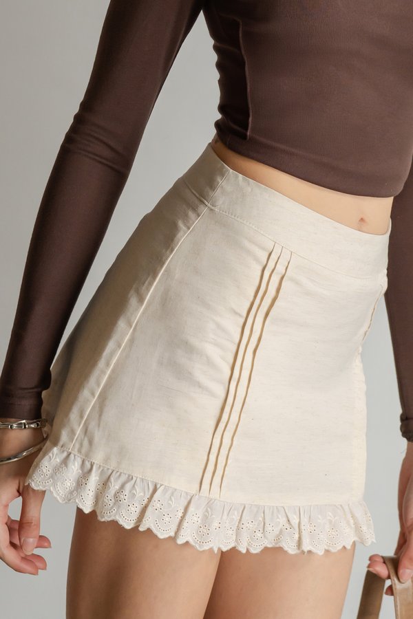 Weekender Pleated Linen Skirt In Beige