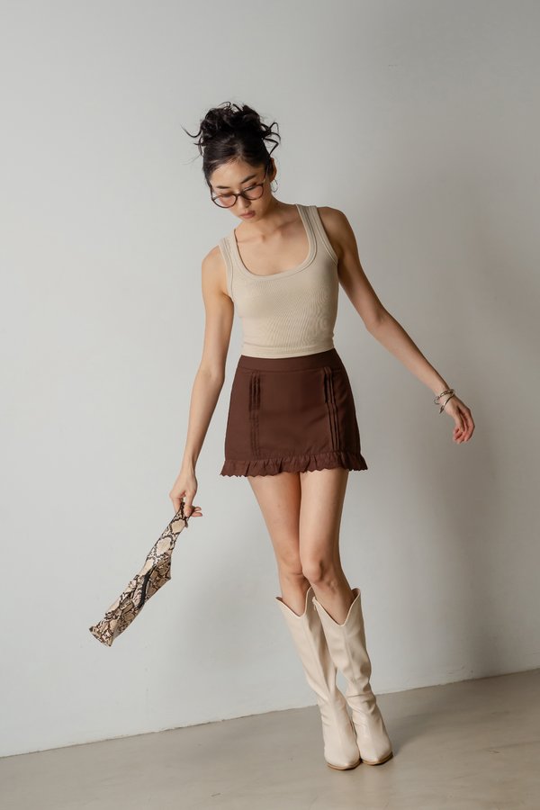 Weekender Pleated Linen Skirt In Choco Brown