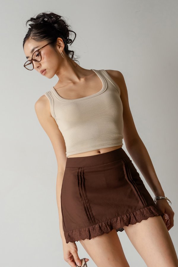 Weekender Pleated Linen Skirt In Choco Brown