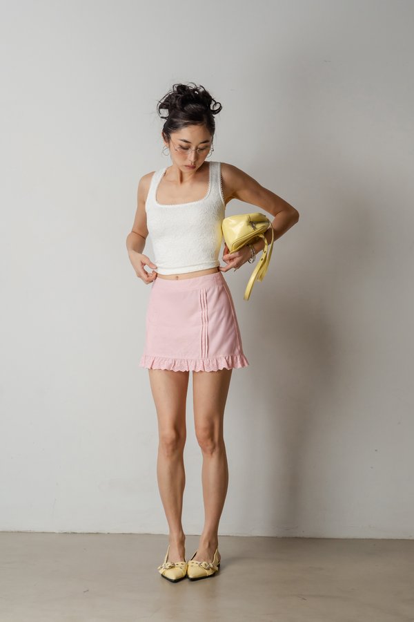 Weekender Pleated Linen Skirt In Pastel Pink