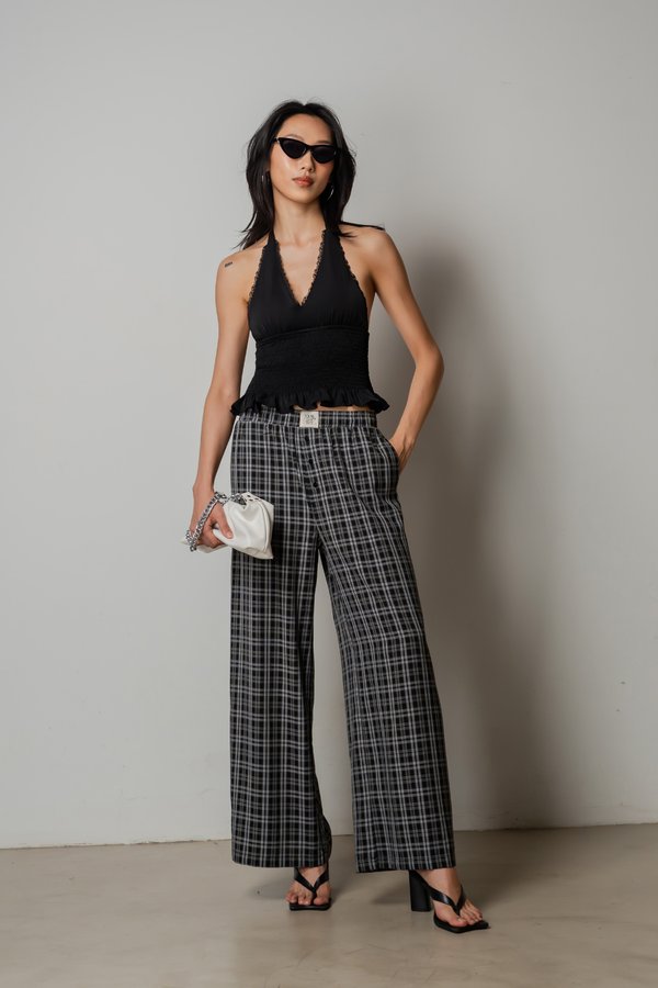 Spot Halter Smocked Top in Black