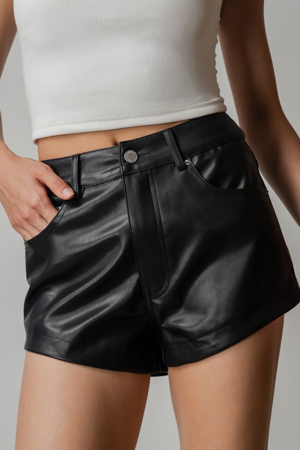 007 Leather High Waisted Shorts In Black