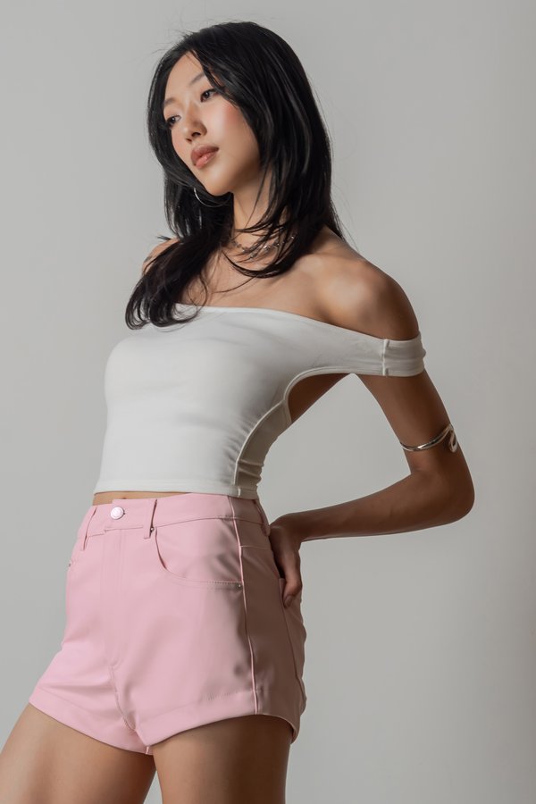 007 Leather High Waisted Shorts In Lemonade Pink